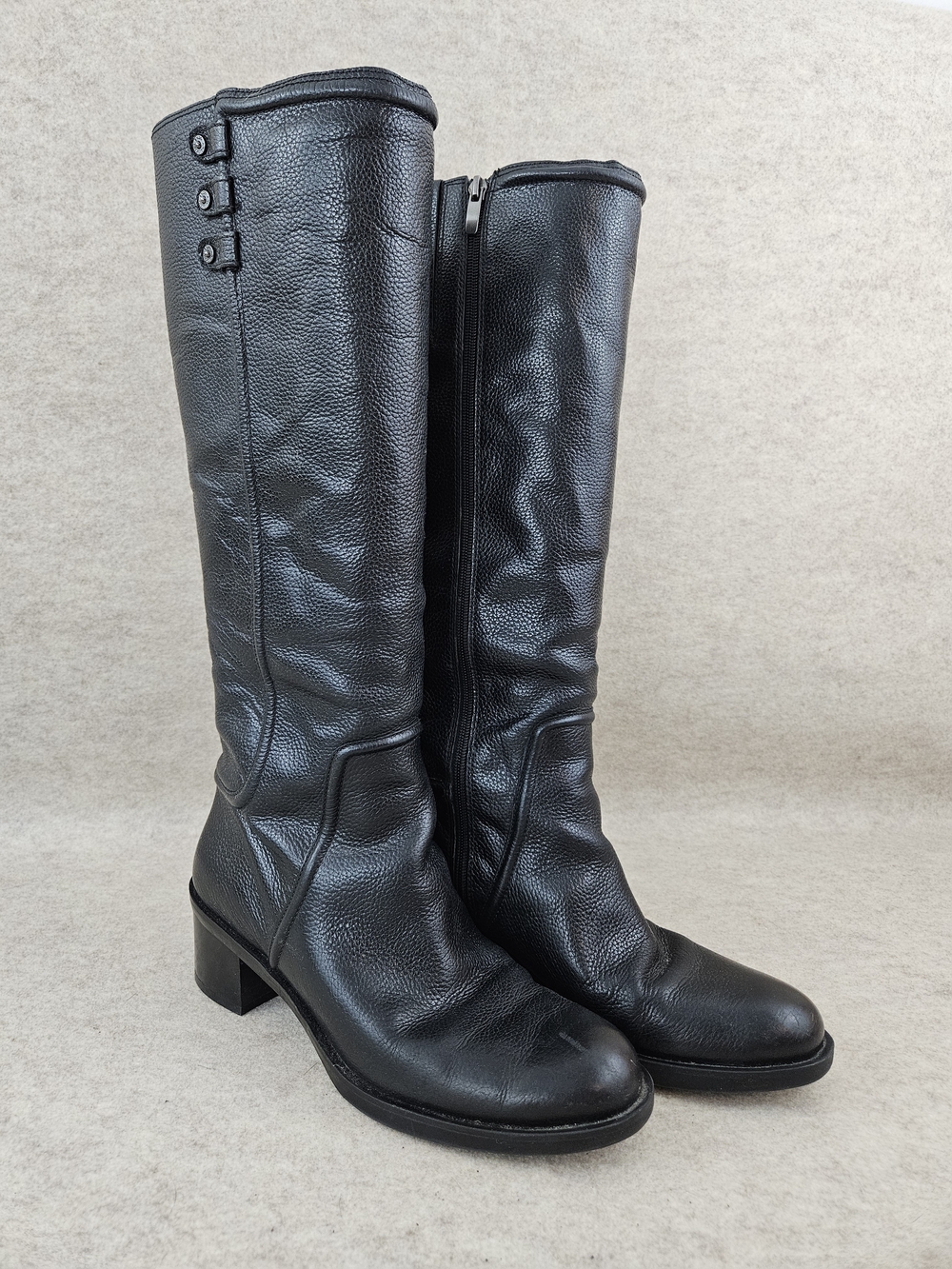 Women's Enzo Angiolini Black Leather Knee-High Boots